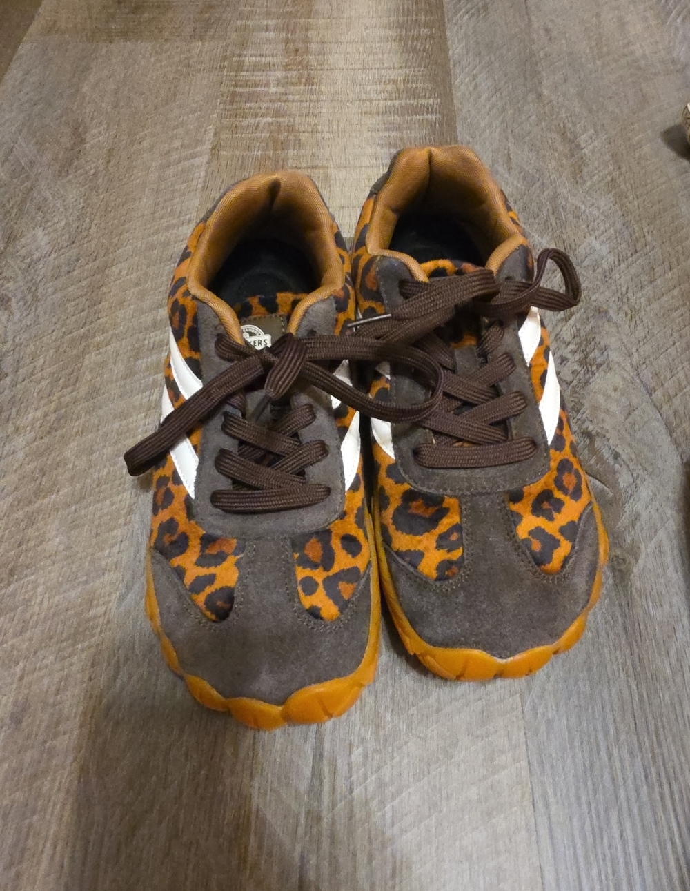 Kids Leopard Print Brown & Orange Athletic Sneakers
